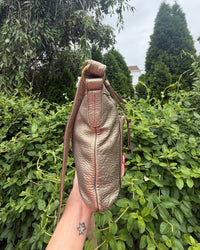 Fossil Metallic Taupe Pebbled Leather Crossbody with Scarf Accent
