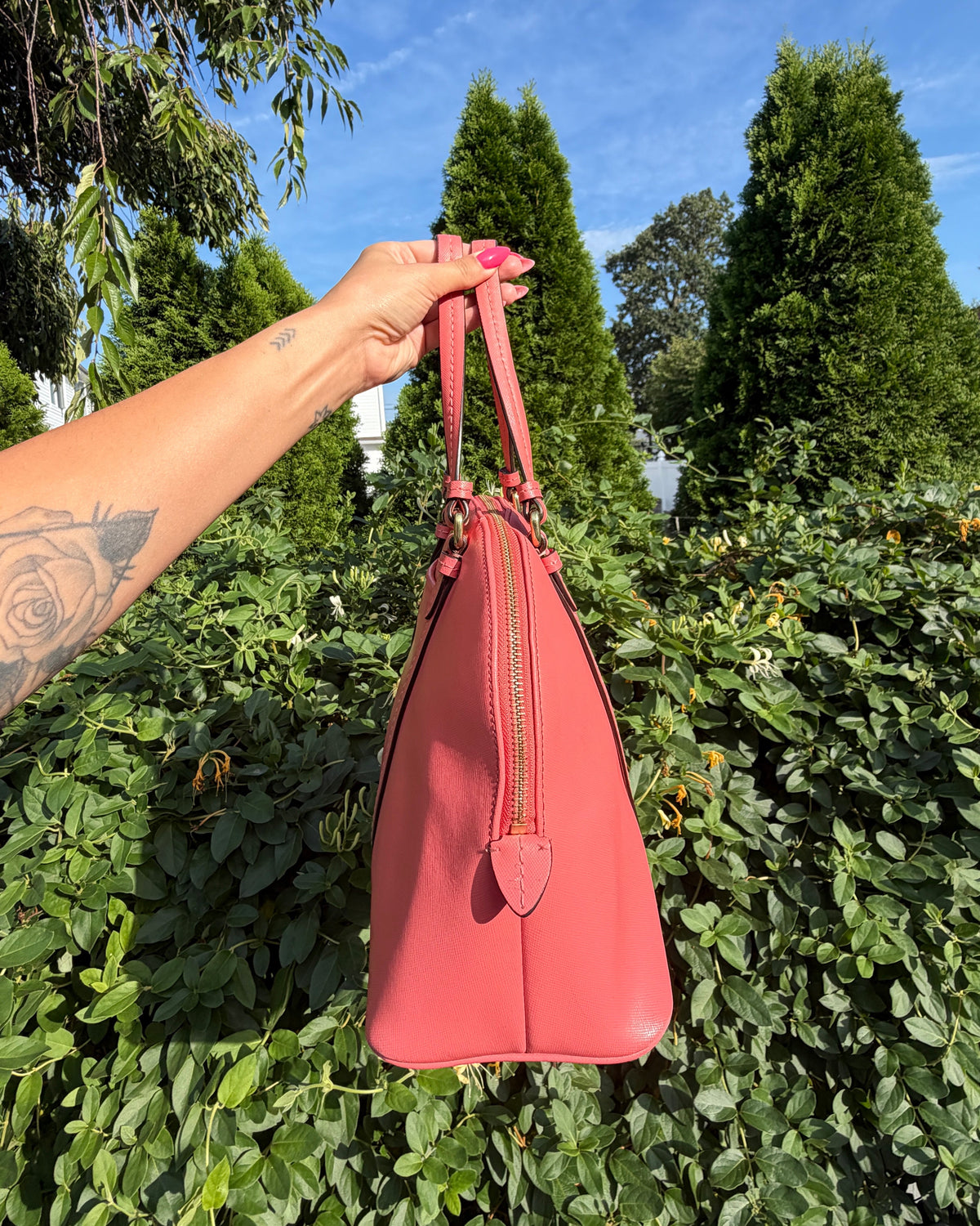 Coach Peyton Coral Pink Leather Satchel Shoulder Dome Bag
