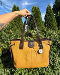 Tignanello Mustard Yellow Brown Leather Tote Shoulder Bag Everyday Purse