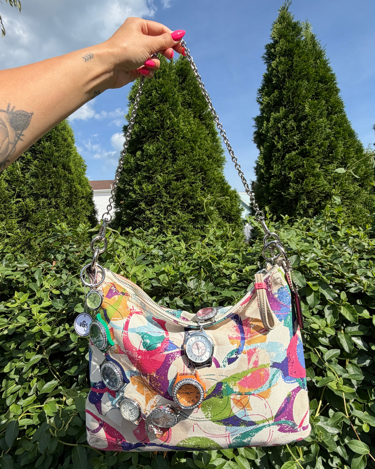 Coach Multicolor Watch Chain Shoulder Bag Y2K Statement Purse