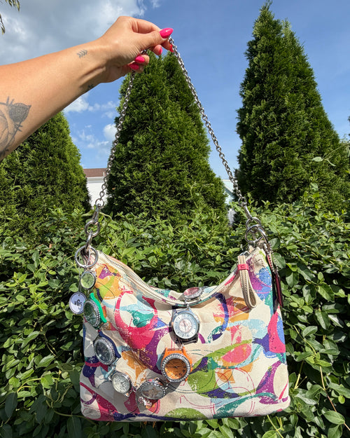 Coach Multicolor Watch Chain Shoulder Bag Y2K Statement Purse