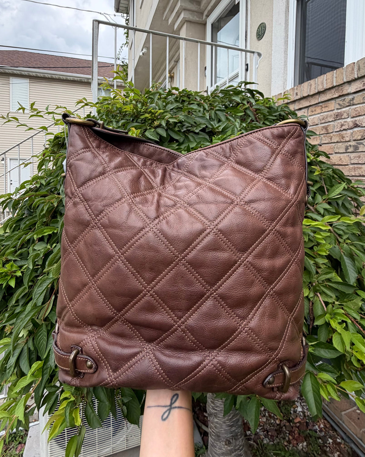 Fossil Chocolate Brown Quilted Leather Shoulder Hobo