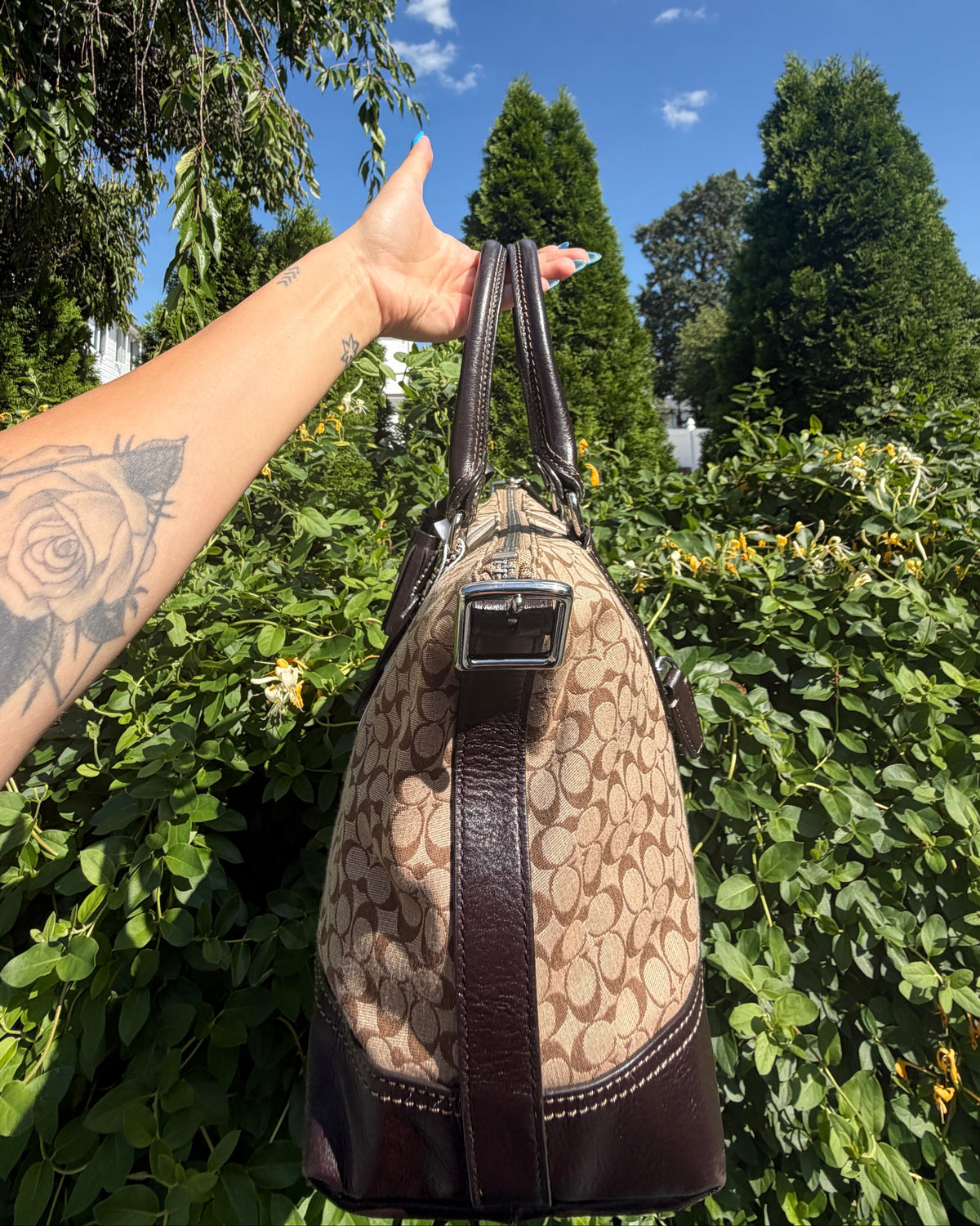 Vintage Coach Legacy Signature Stripe East West Satchel Brown Y2K Shoulder Bag