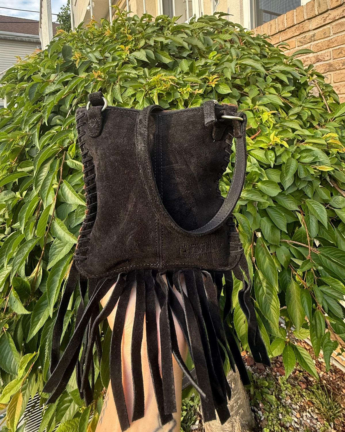 Fossil Vintage Y2K Zebra Print Fringe Crossbody Bag Brown Boho Festival Purse