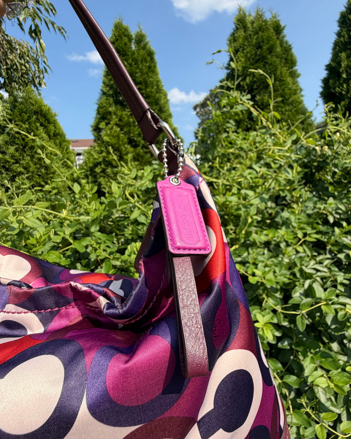 Coach Madison Maggie Op Art Purple Pink Sateen Hobo Shoulder Bag Y2K Purse