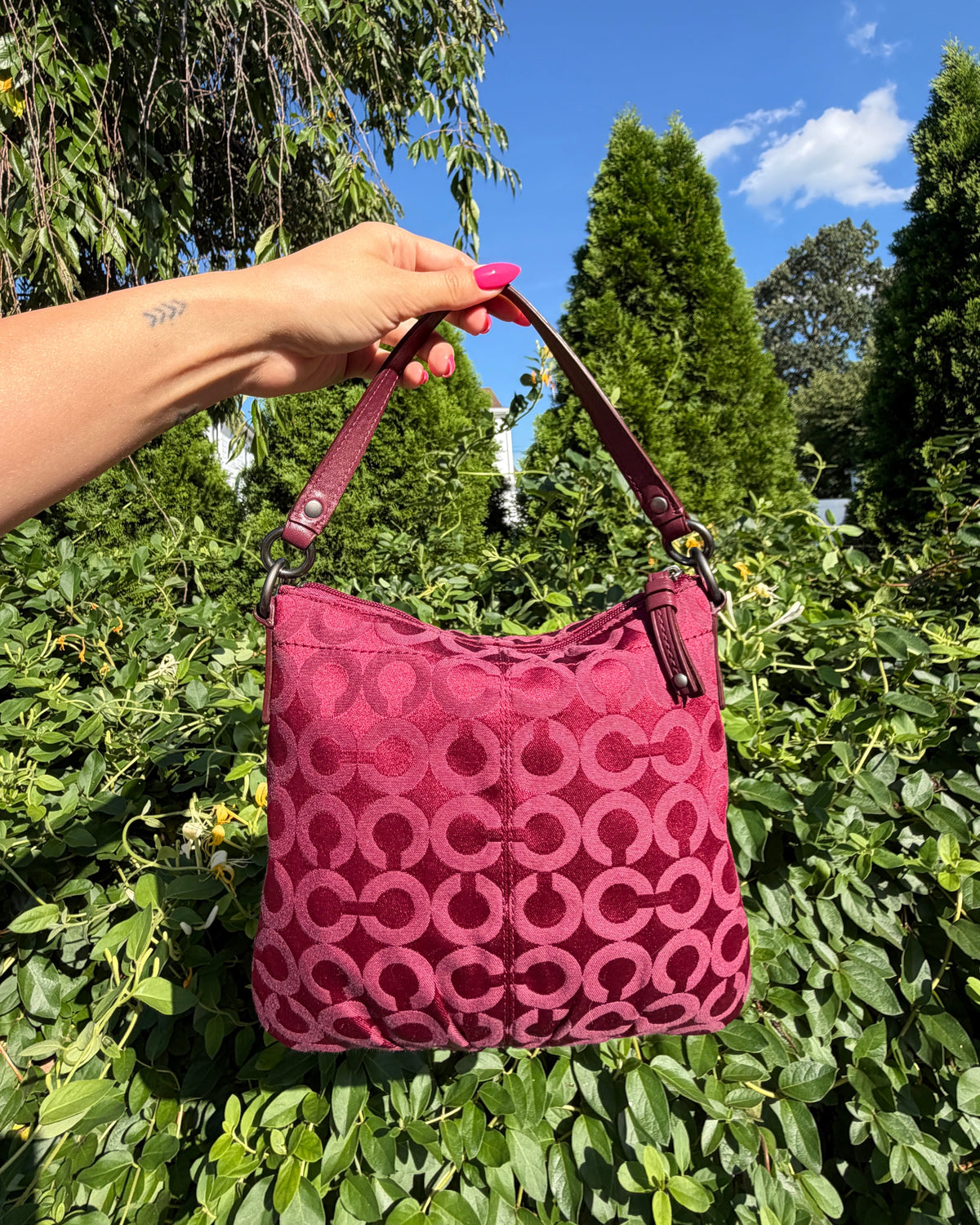 Vintage Y2K Coach Brooke Op Art Red Nylon Convertible Shoulder Crossbody Bag
