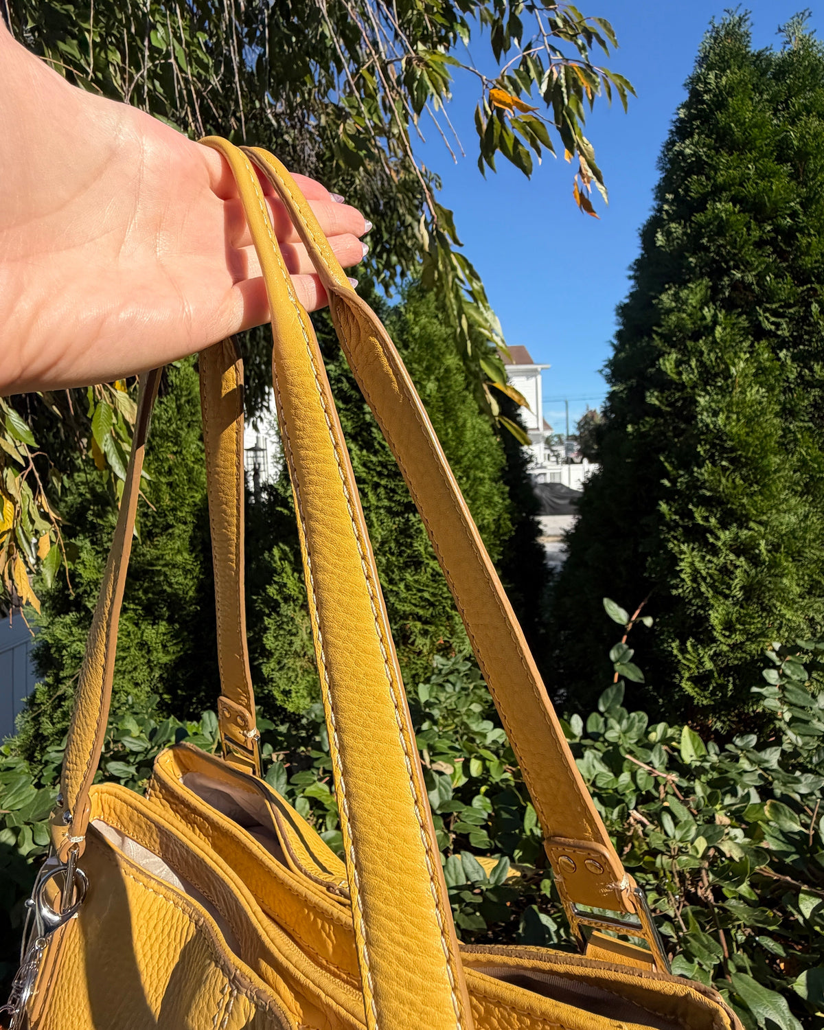 Vintage Y2K Fossil Yellow Leather Baguette Shoulder Bag Purse with Charms