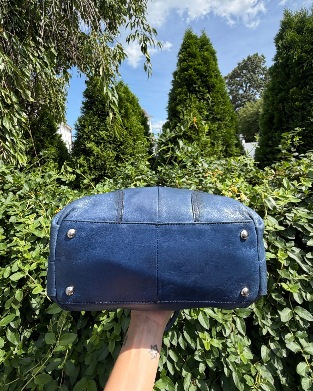 Vintagew Y2K B. Makowsky Navy Blue Leather Hobo Shoulder Bag
