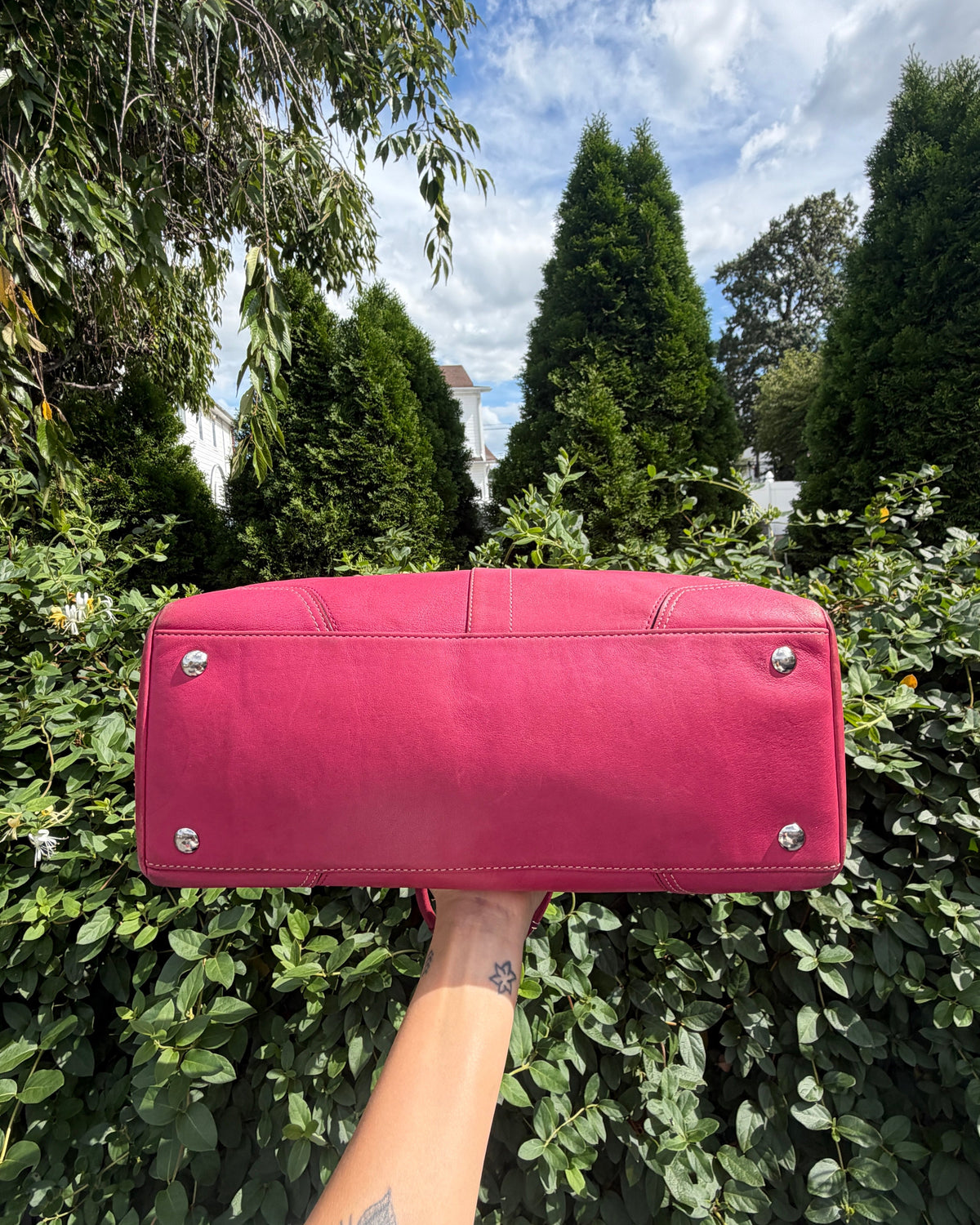 Vintage Coach Hampton Hot Pink Leather Satchel Shoulder Bag Y2K Purse