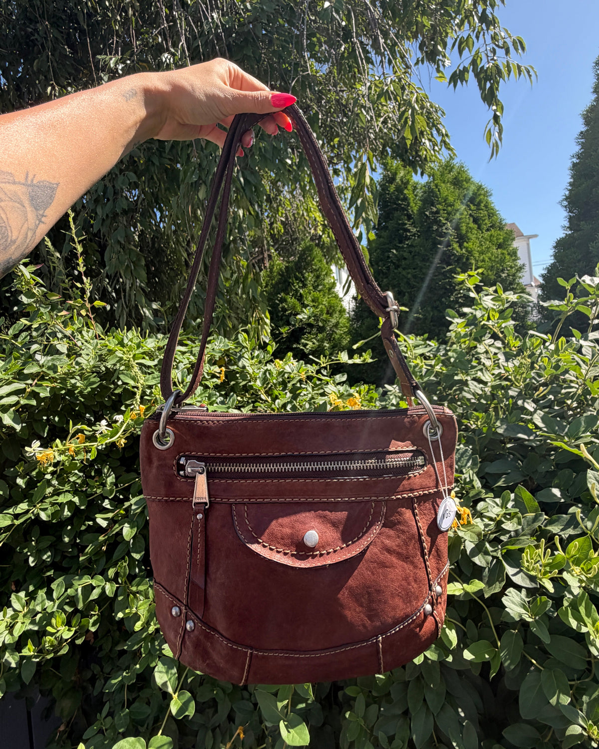 Vintage Y2K Fossil Brown Leather Convertible Crossbody Shoulder Bag