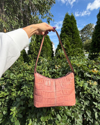 Vintage Y2K Fossil Pink Croc Embossed Leather Shoulder Bag Purse