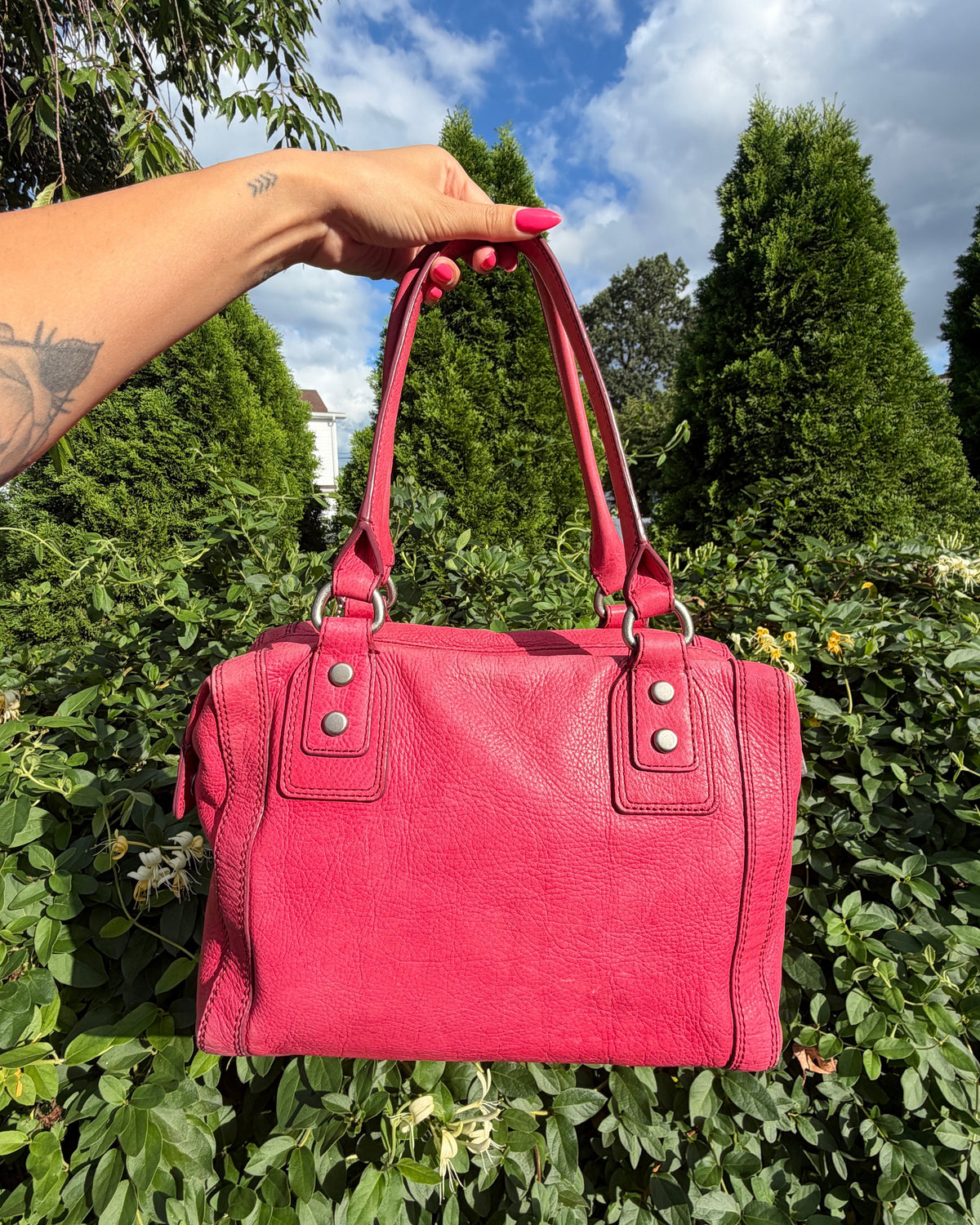 Vintage Fossil Pink Leather Satchel Shoulder Crossbody Bag Y2K Purse