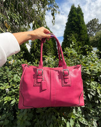 Vintage Coach Hampton Hot Pink Leather Satchel Shoulder Bag Y2K Purse