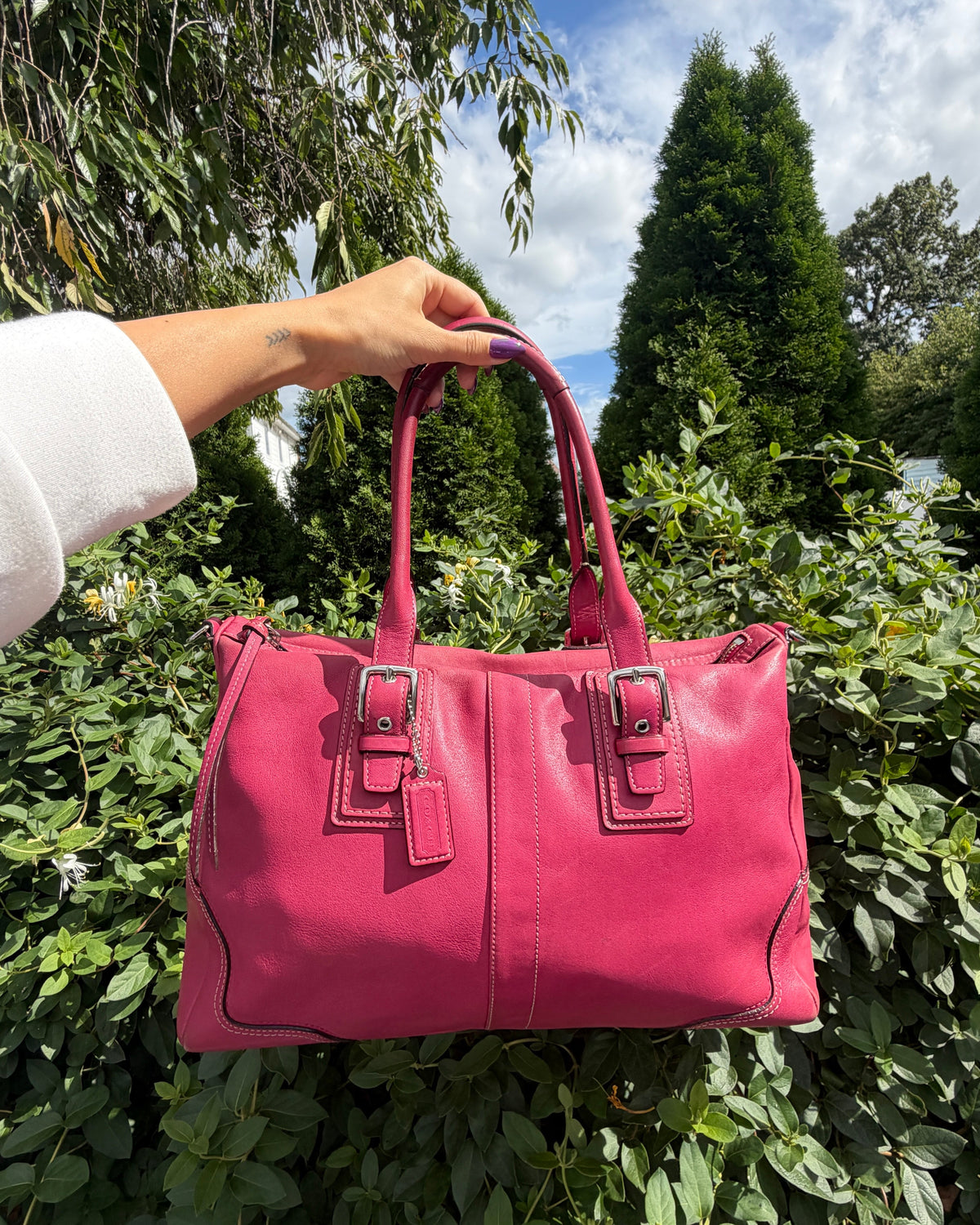 Vintage Coach Hampton Hot Pink Leather Satchel Shoulder Bag Y2K Purse
