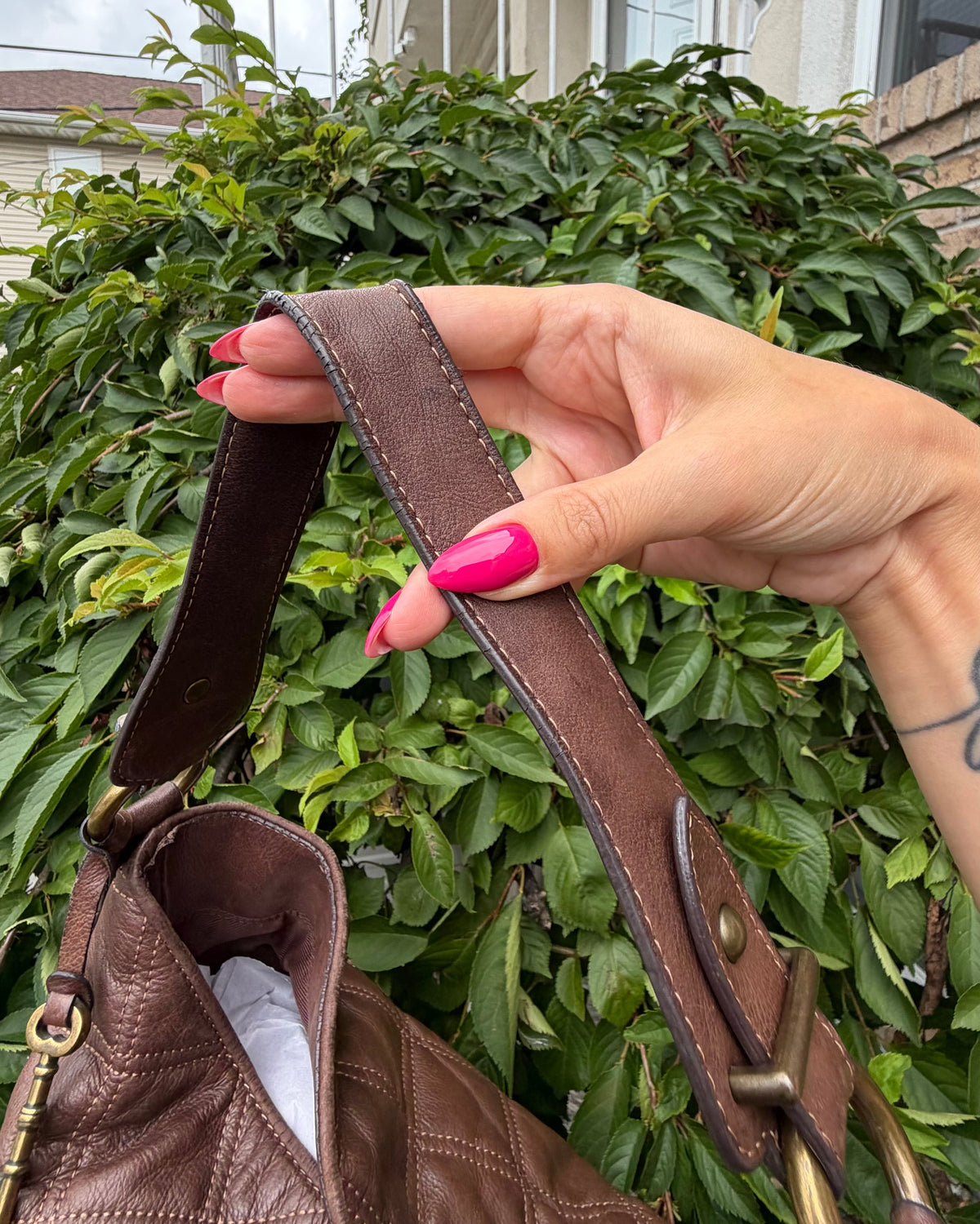 Fossil Chocolate Brown Quilted Leather Shoulder Hobo