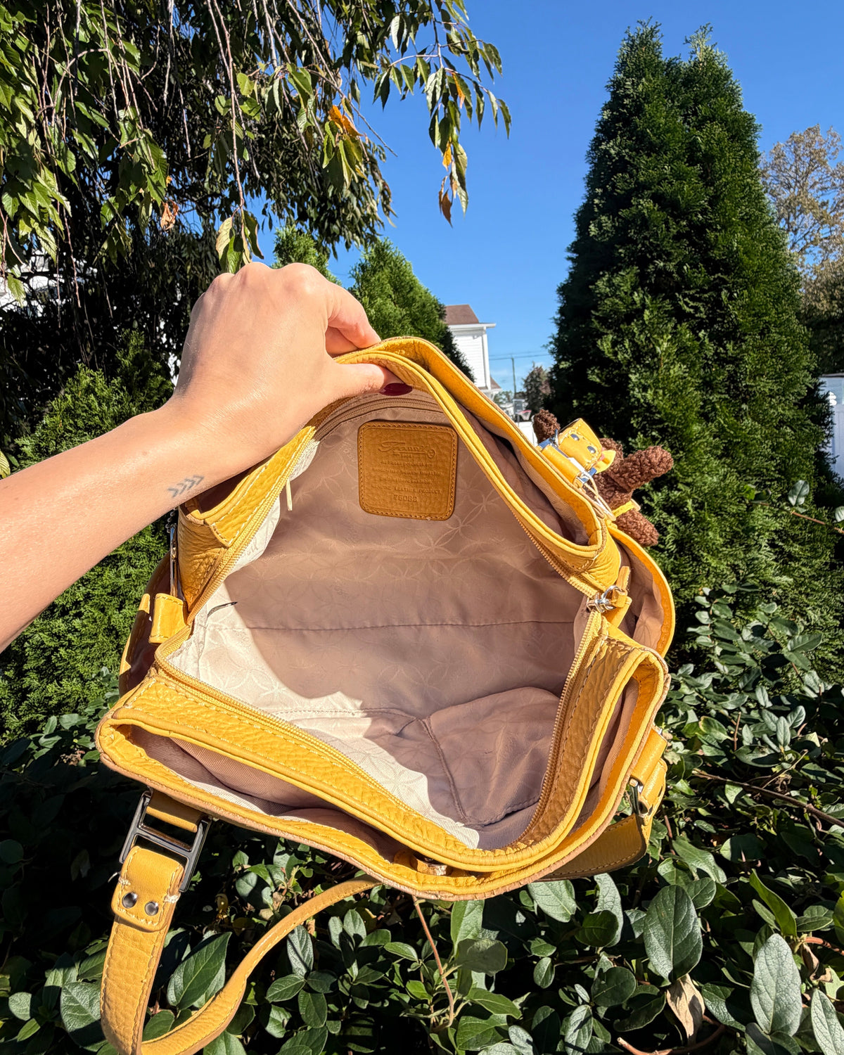 Vintage Y2K Fossil Yellow Leather Baguette Shoulder Bag Purse with Charms