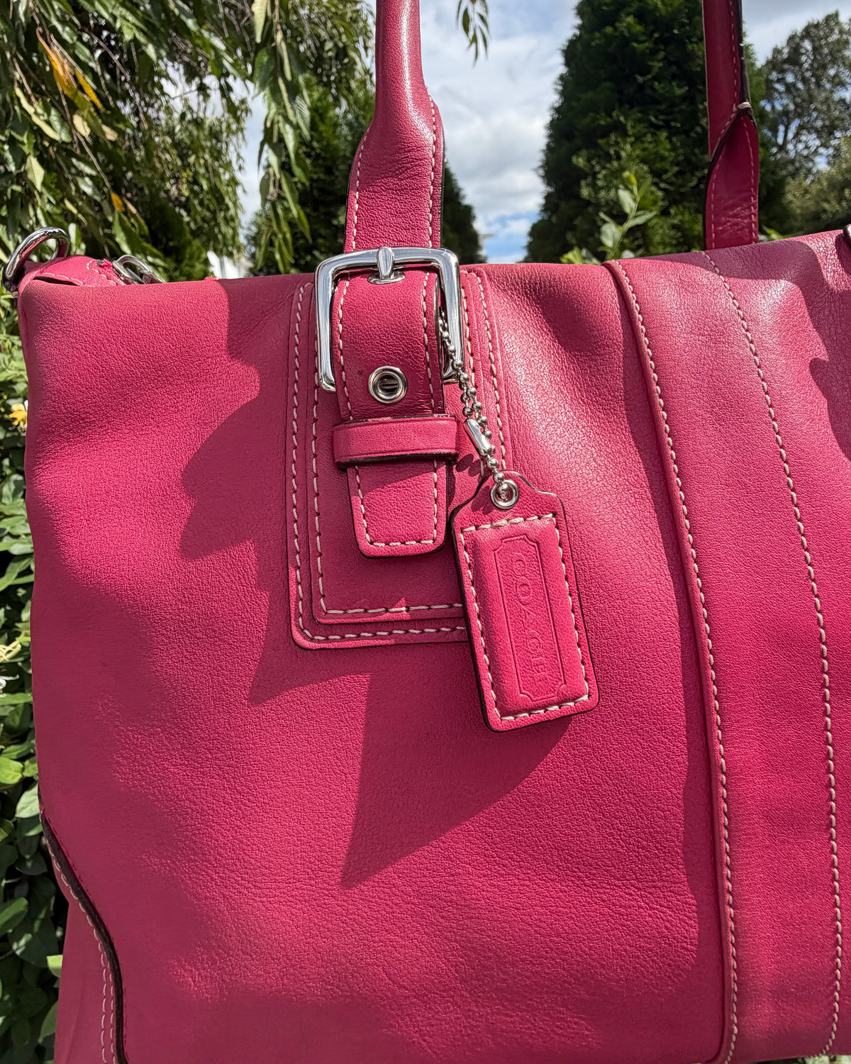 Vintage Coach Hampton Hot Pink Leather Satchel Shoulder Bag Y2K Purse