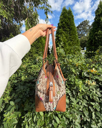 Vintage Y2K Fossil Brown Floral Signature Jacquard Satchel Shoulder Bag
