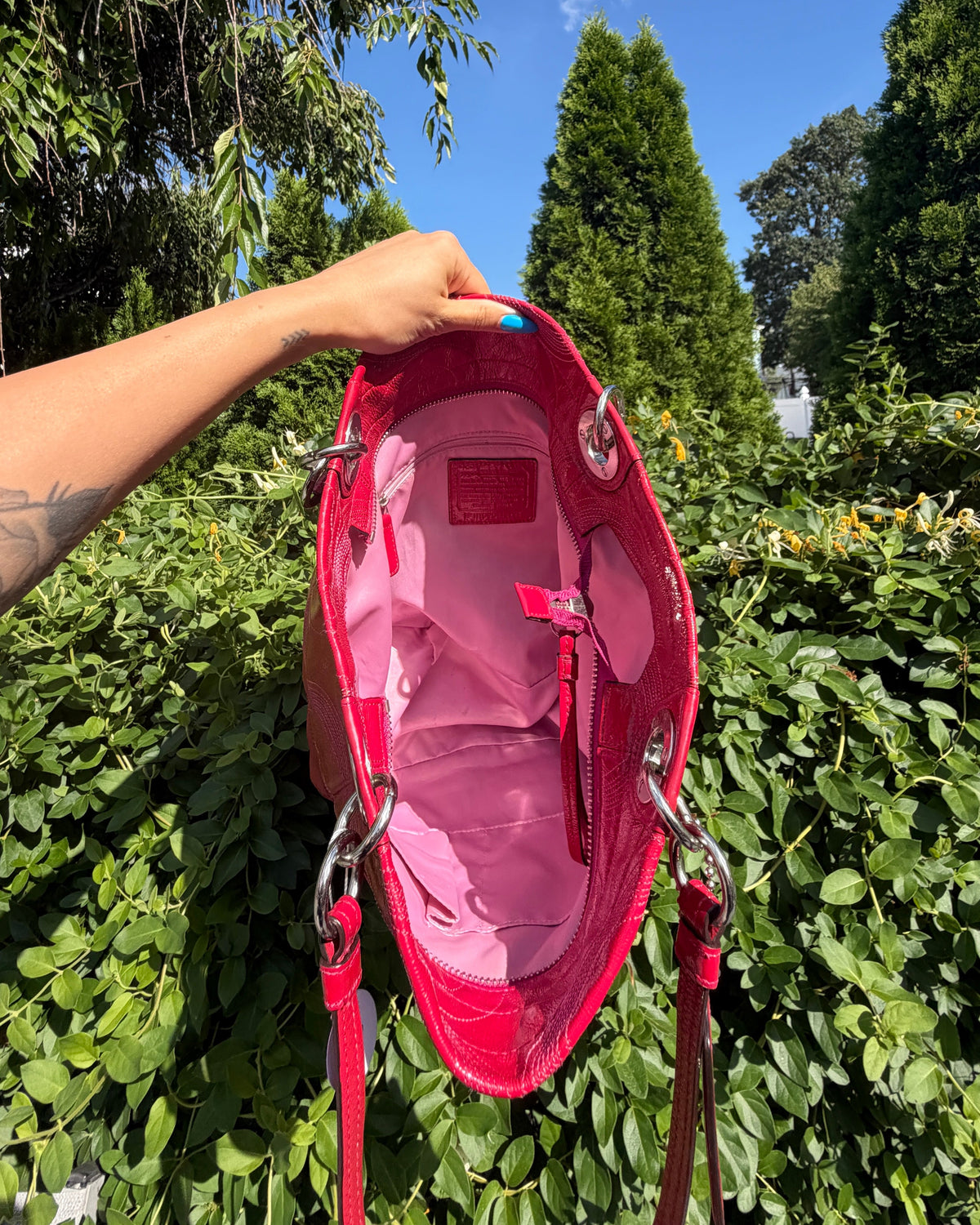 Vintage 2010 Coach Hot Pink Red Patent Leather Tote Bag Y2K Shoulder Purse