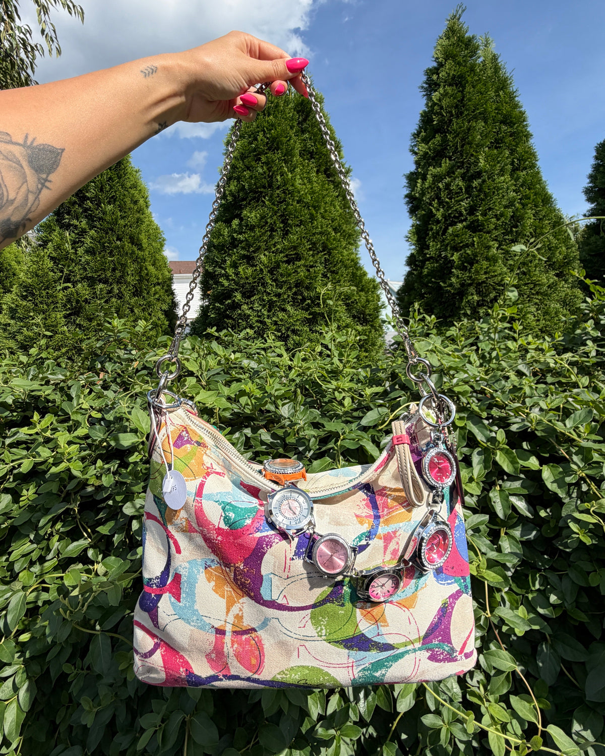 Coach Multicolor Watch Chain Shoulder Bag Y2K Statement Purse