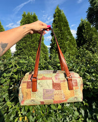Vintage Fossil Map Print Leather Shoulder Bag Y2K Travel Italian Summer Purse