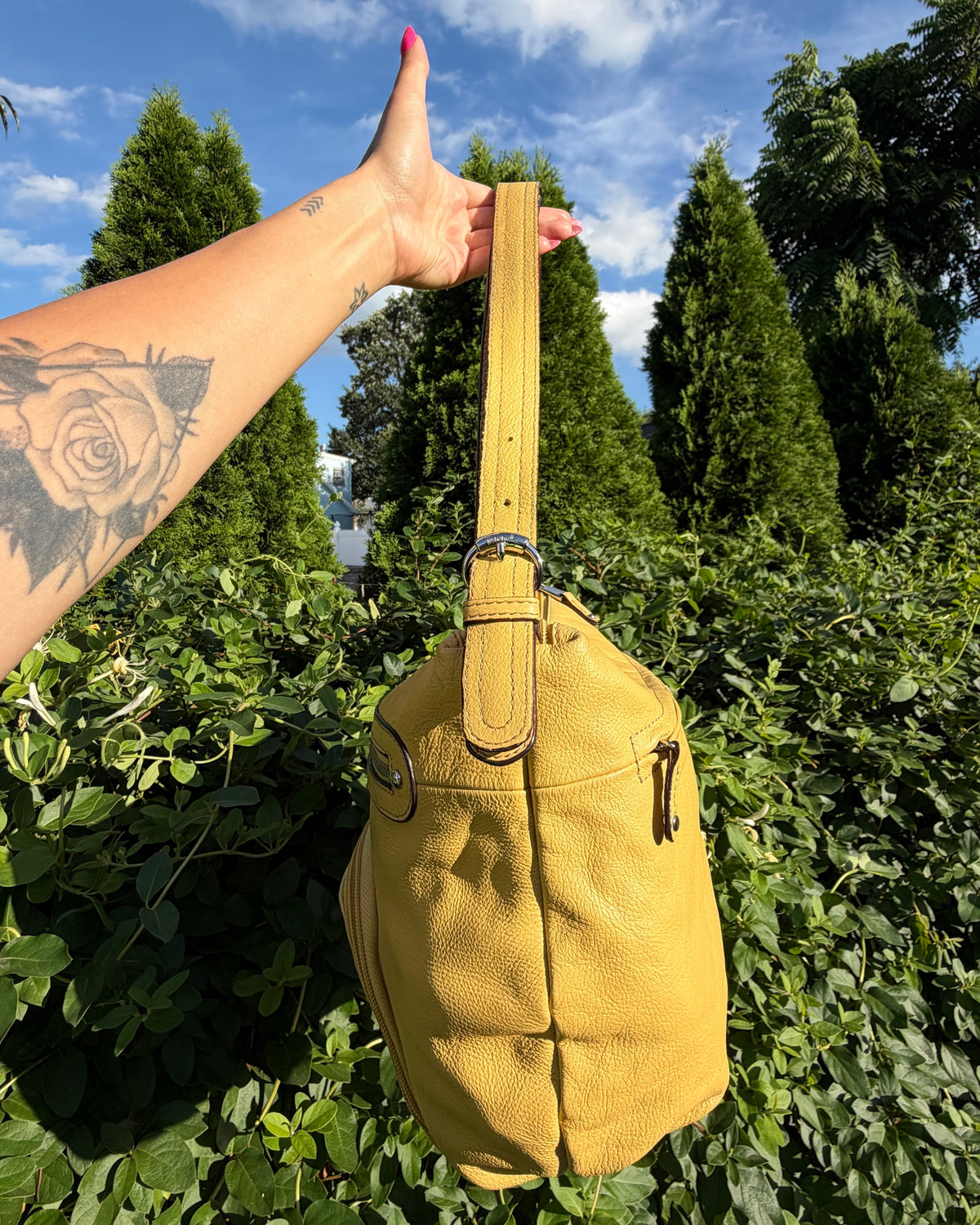 Vintage Y2K Tignanello Yellow Leather Convertible Shoulder Crossbody Hobo Bag