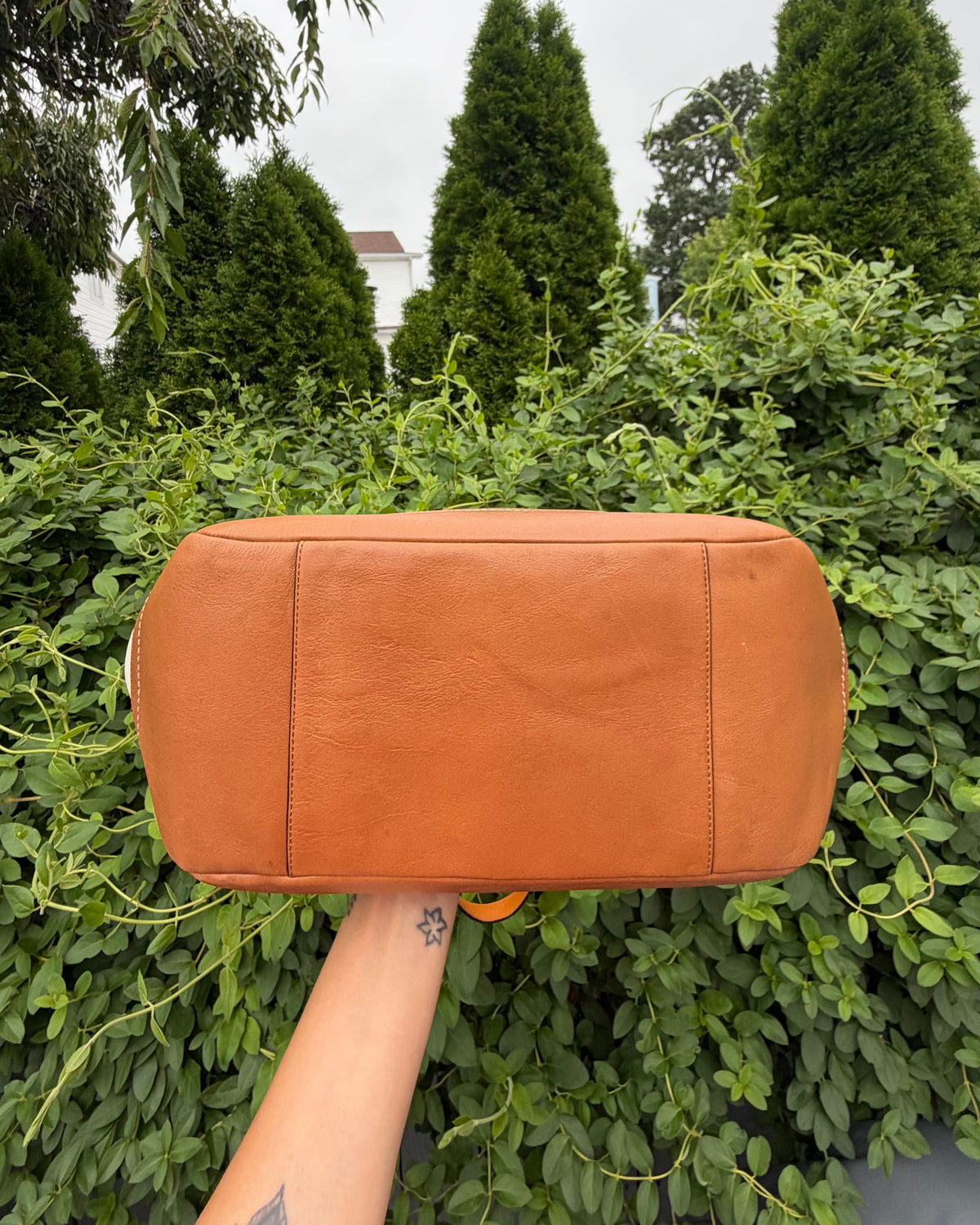 Coach Park Colorblock Carrie Turnlock Tote Leather Shoulder Bag Orange Brown