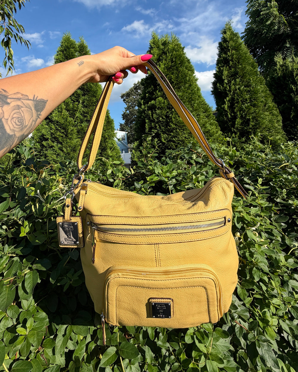 Vintage Y2K Tignanello Yellow Leather Convertible Shoulder Crossbody Hobo Bag