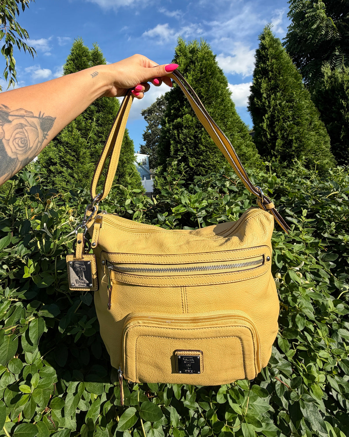Vintage Y2K Tignanello Yellow Leather Convertible Shoulder Crossbody Hobo Bag