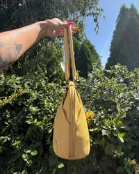 Tignanello Yellow Multi-Pocket Leather Satchel Shoulder Bag Purse