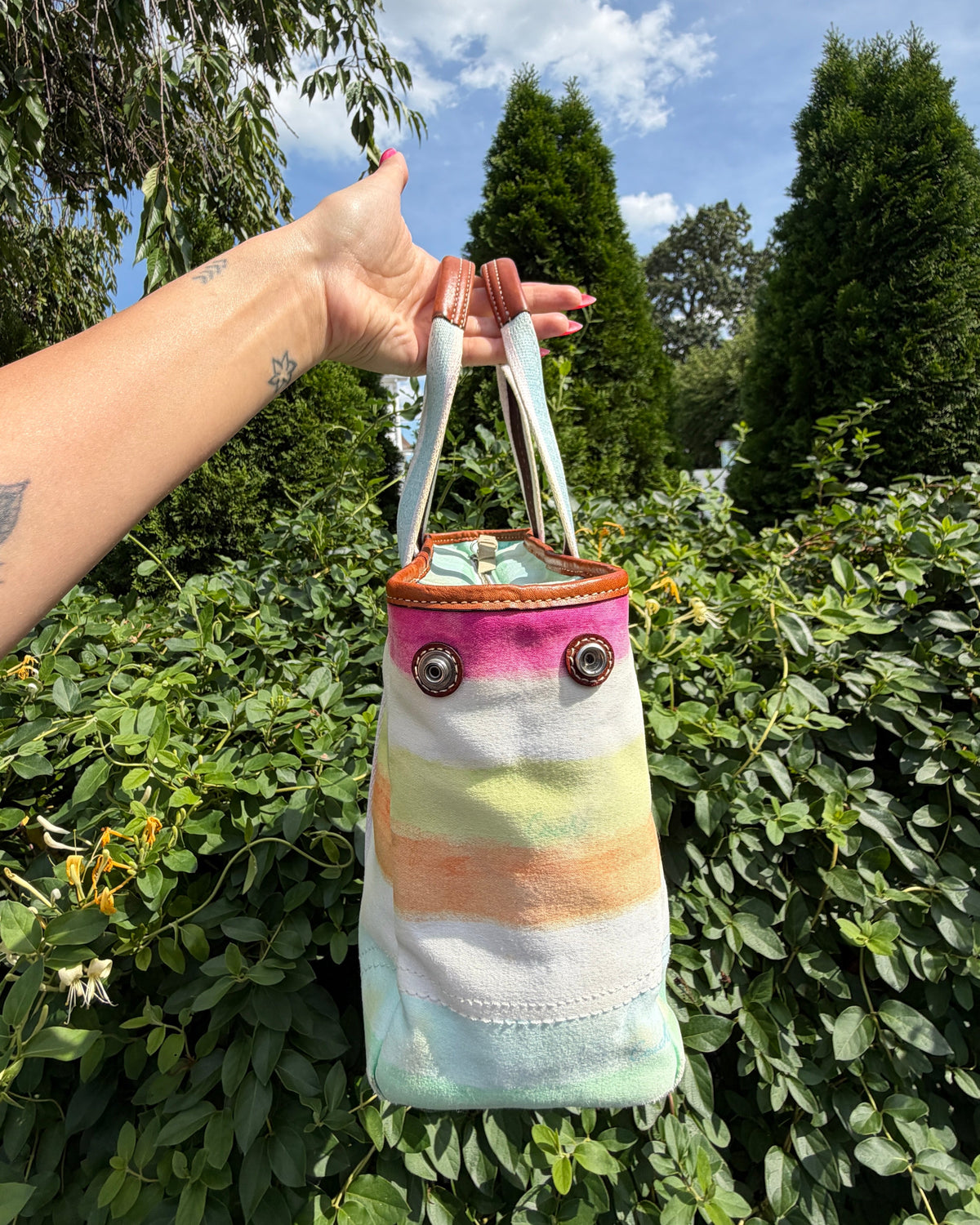 Vintage Y2K Coach Colorful Stripe Watercolor Print Satchel Shoulder Bag