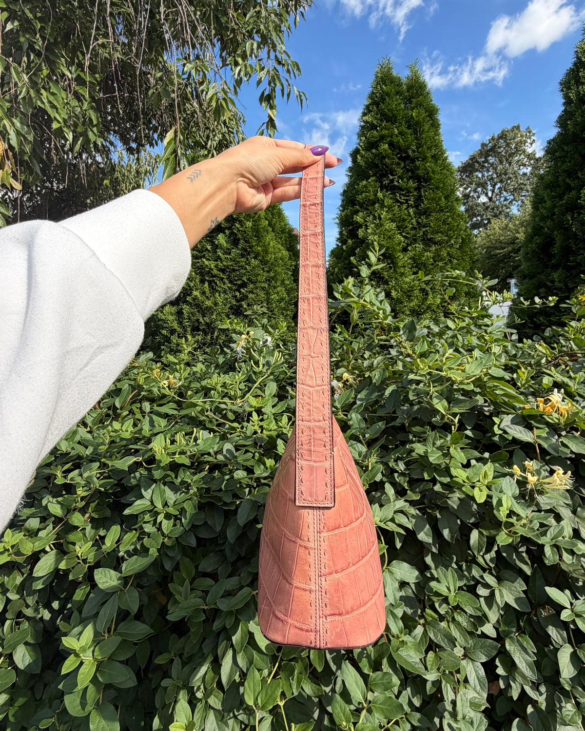 Vintage Y2K Fossil Pink Croc Embossed Leather Shoulder Bag Purse