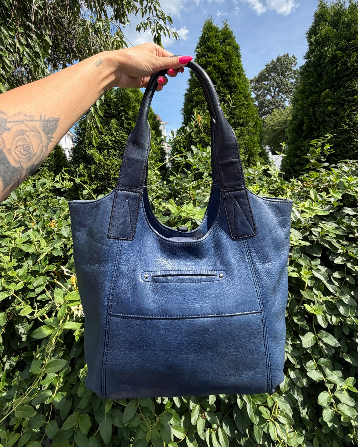 Vintagew Y2K B. Makowsky Navy Blue Leather Hobo Shoulder Bag