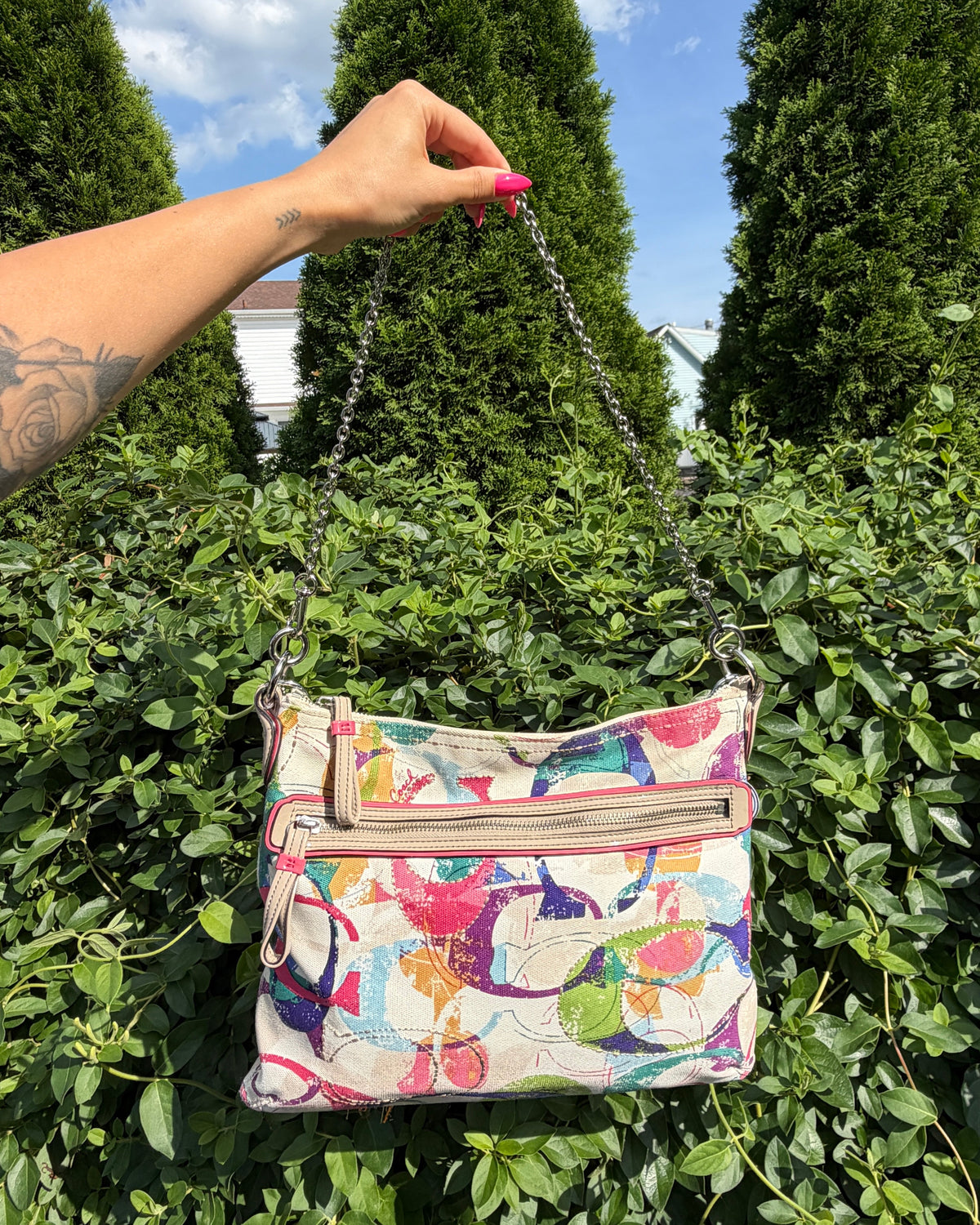 Coach Multicolor Watch Chain Shoulder Bag Y2K Statement Purse