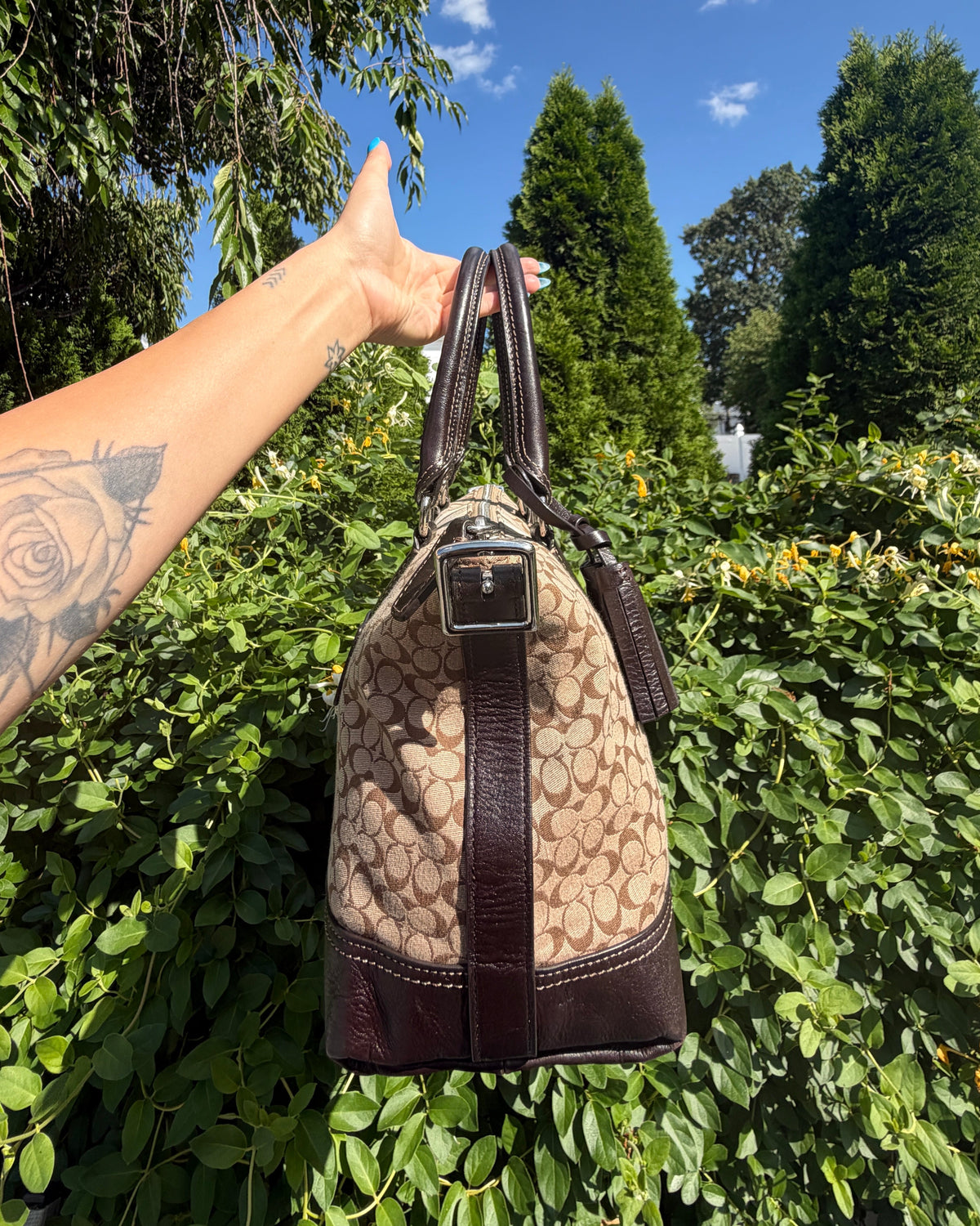Vintage Coach Legacy Signature Stripe East West Satchel Brown Y2K Shoulder Bag