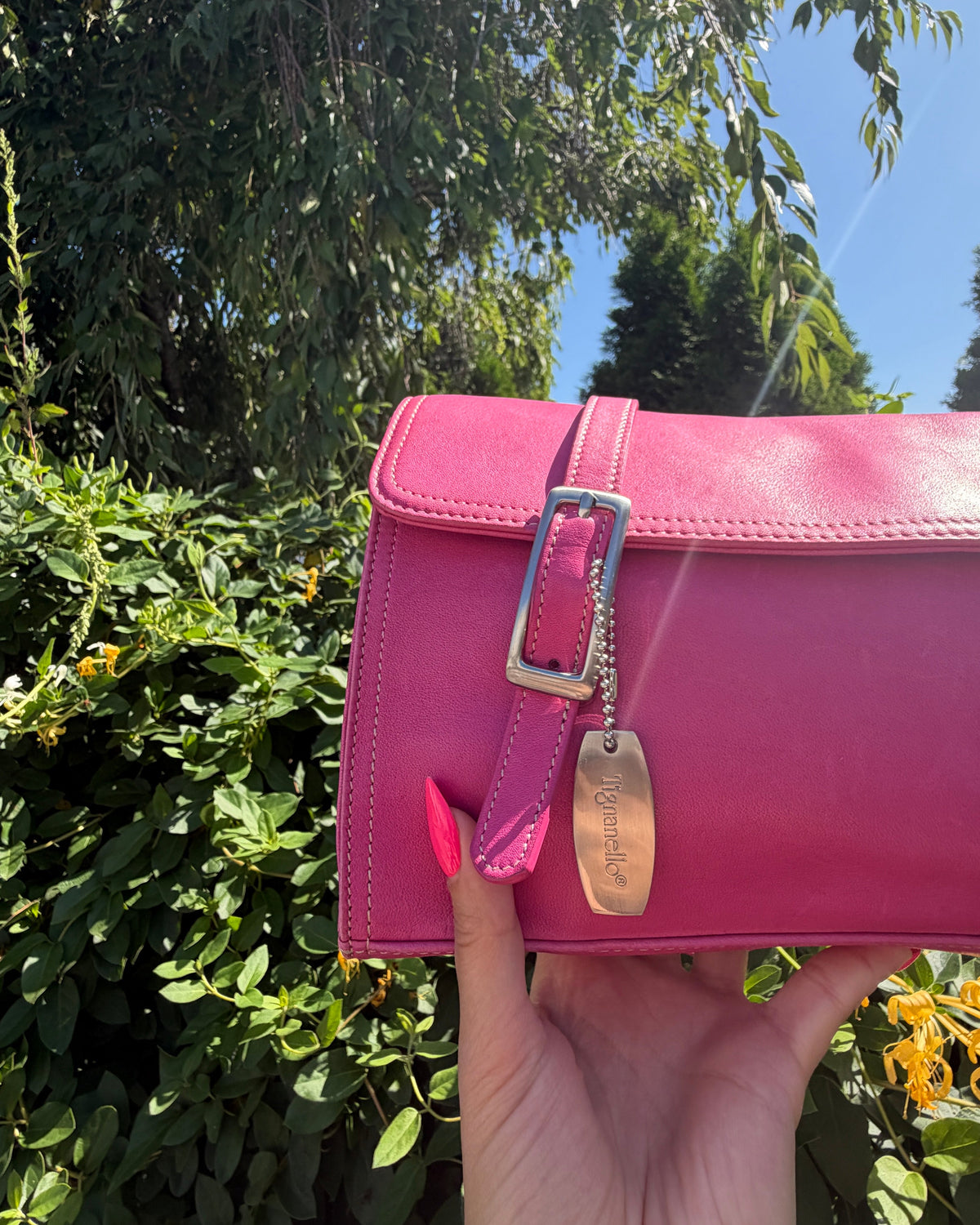 Vintage Y2K Tignanello Fuchsia Magenta Shoulder Baguette Bag