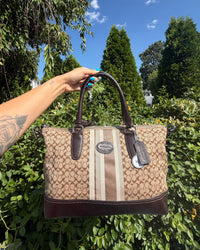 Vintage Coach Legacy Signature Stripe East West Satchel Brown Y2K Shoulder Bag