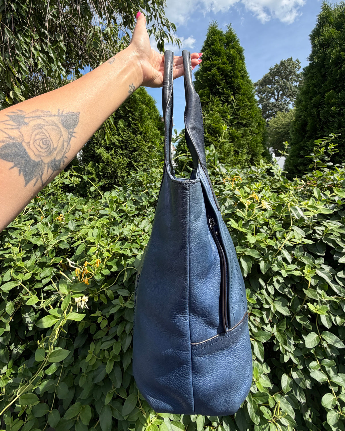 Vintagew Y2K B. Makowsky Navy Blue Leather Hobo Shoulder Bag