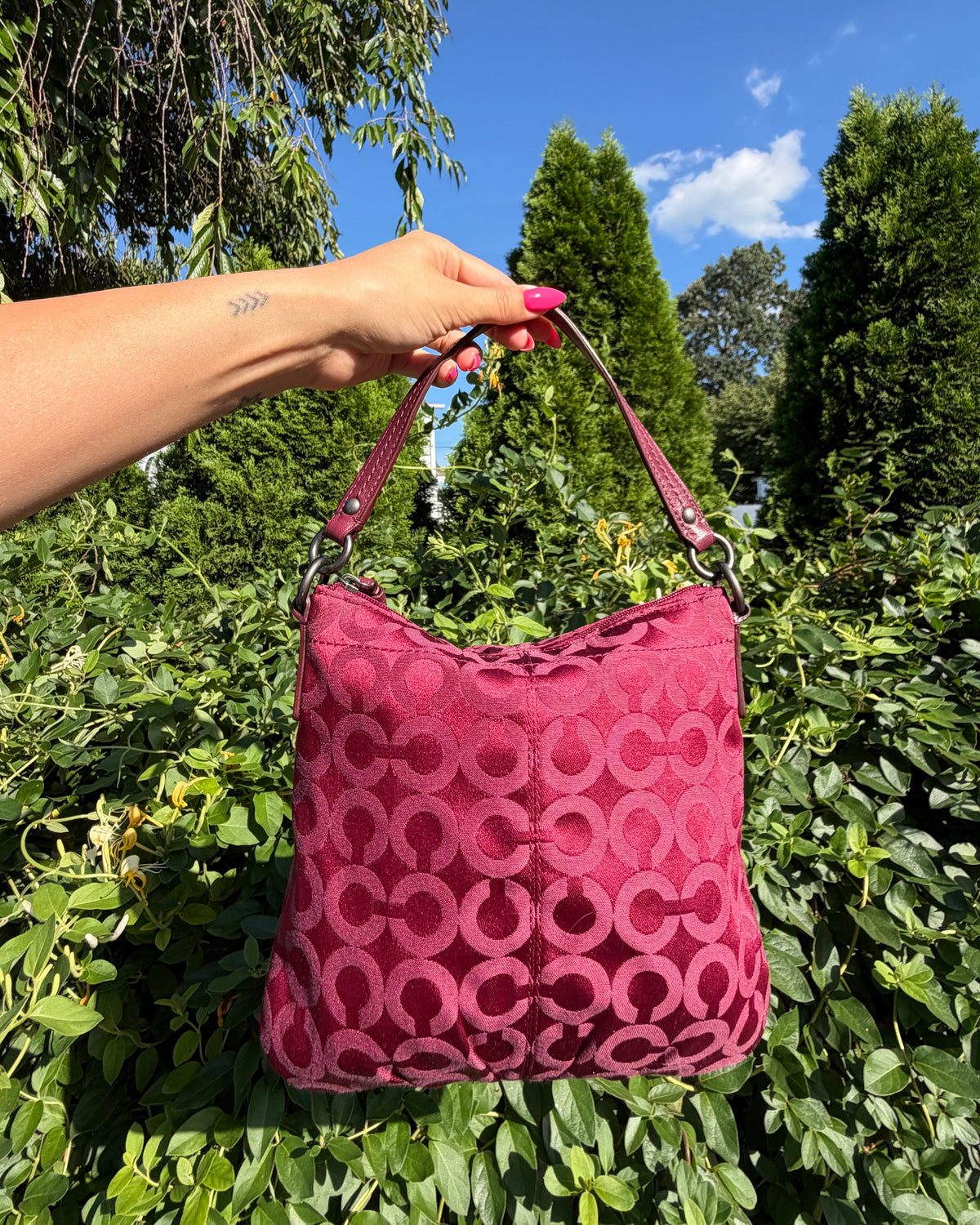 Vintage Y2K Coach Brooke Op Art Red Nylon Convertible Shoulder Crossbody Bag