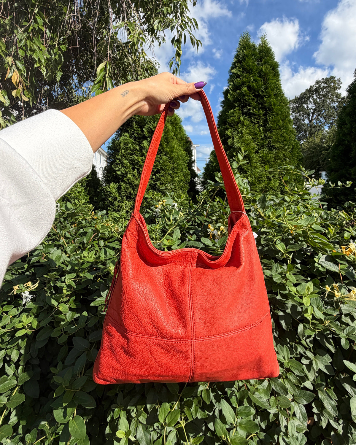 Vintage American Leather Slouchy Red Orange Hobo Shoulder Bag Y2K Purse