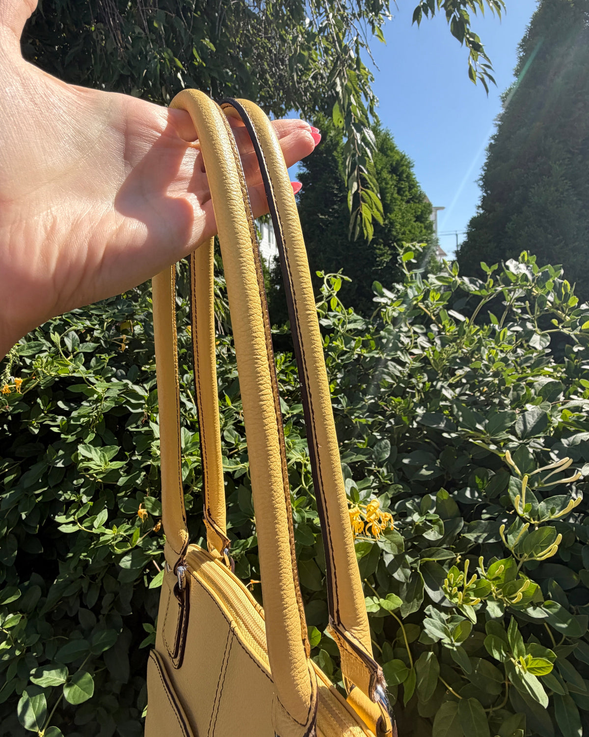 Tignanello Yellow Multi-Pocket Leather Satchel Shoulder Bag Purse