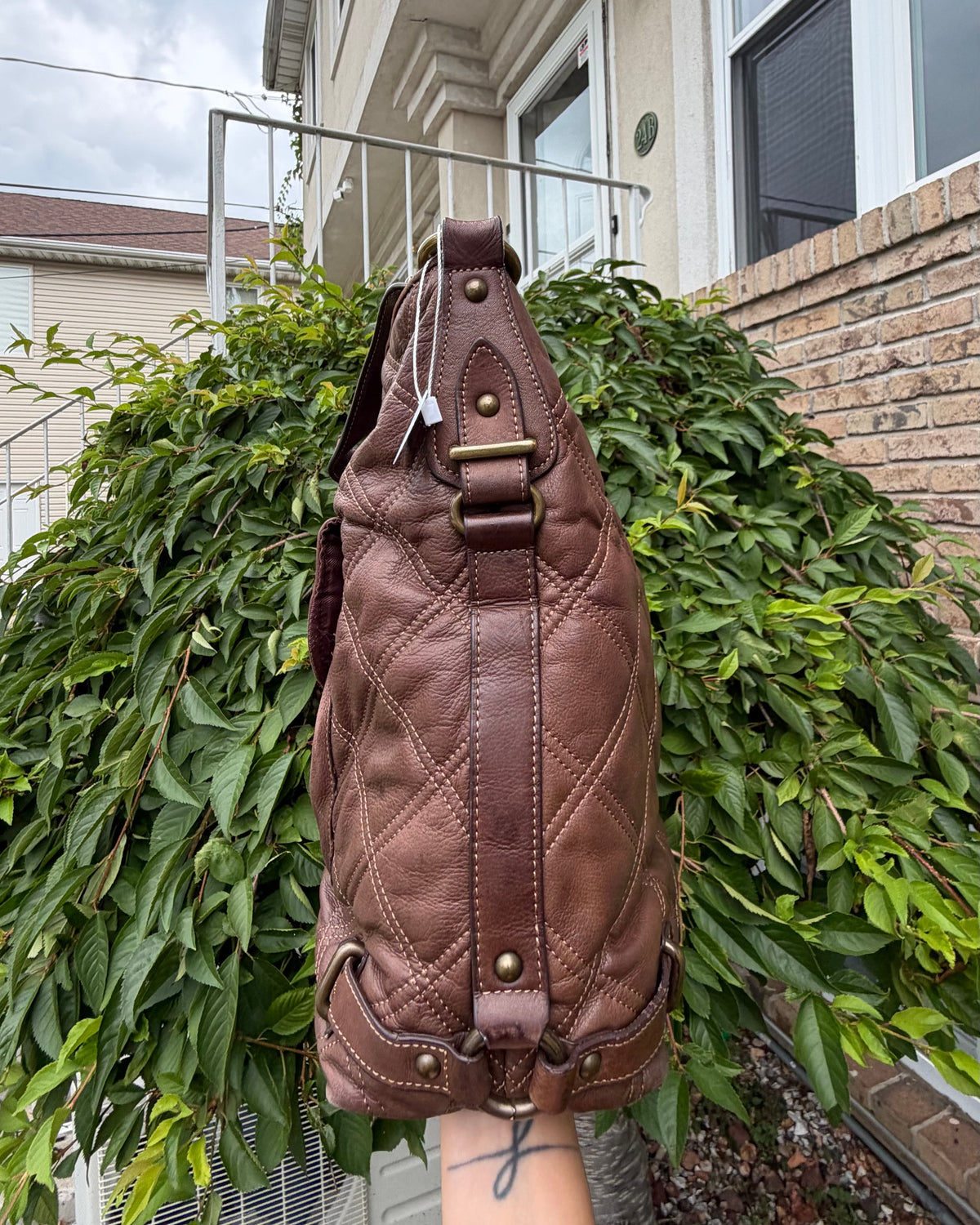 Fossil Chocolate Brown Quilted Leather Shoulder Hobo