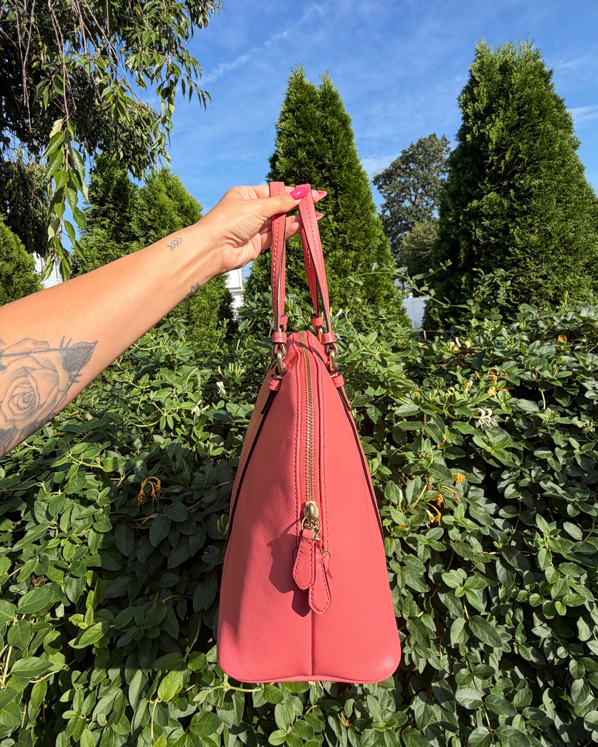 Coach Peyton Coral Pink Leather Satchel Shoulder Dome Bag