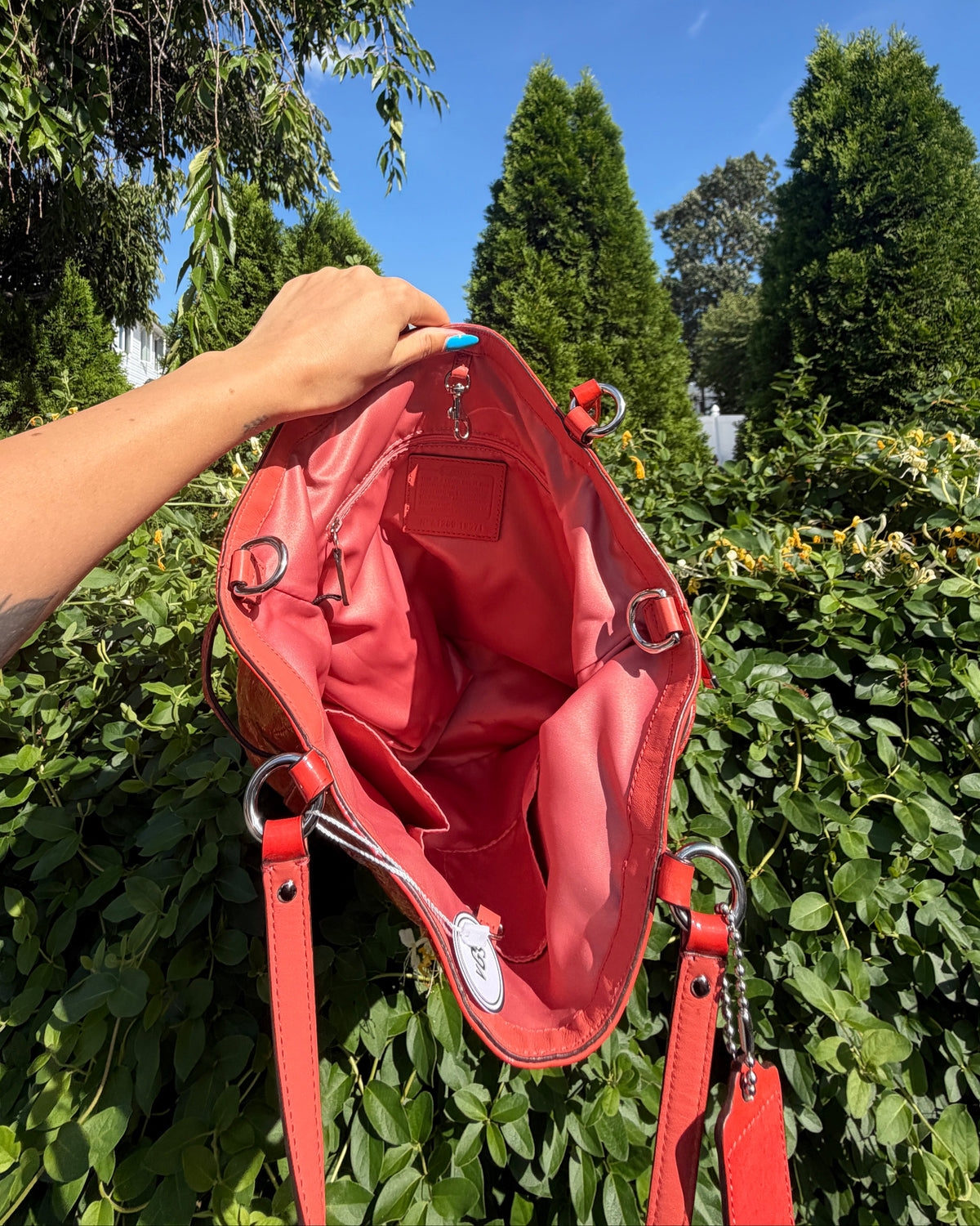 Vintage Coach Audrey Op Art Perforated Red Patent Leather Tote Y2K Shoulder Bag