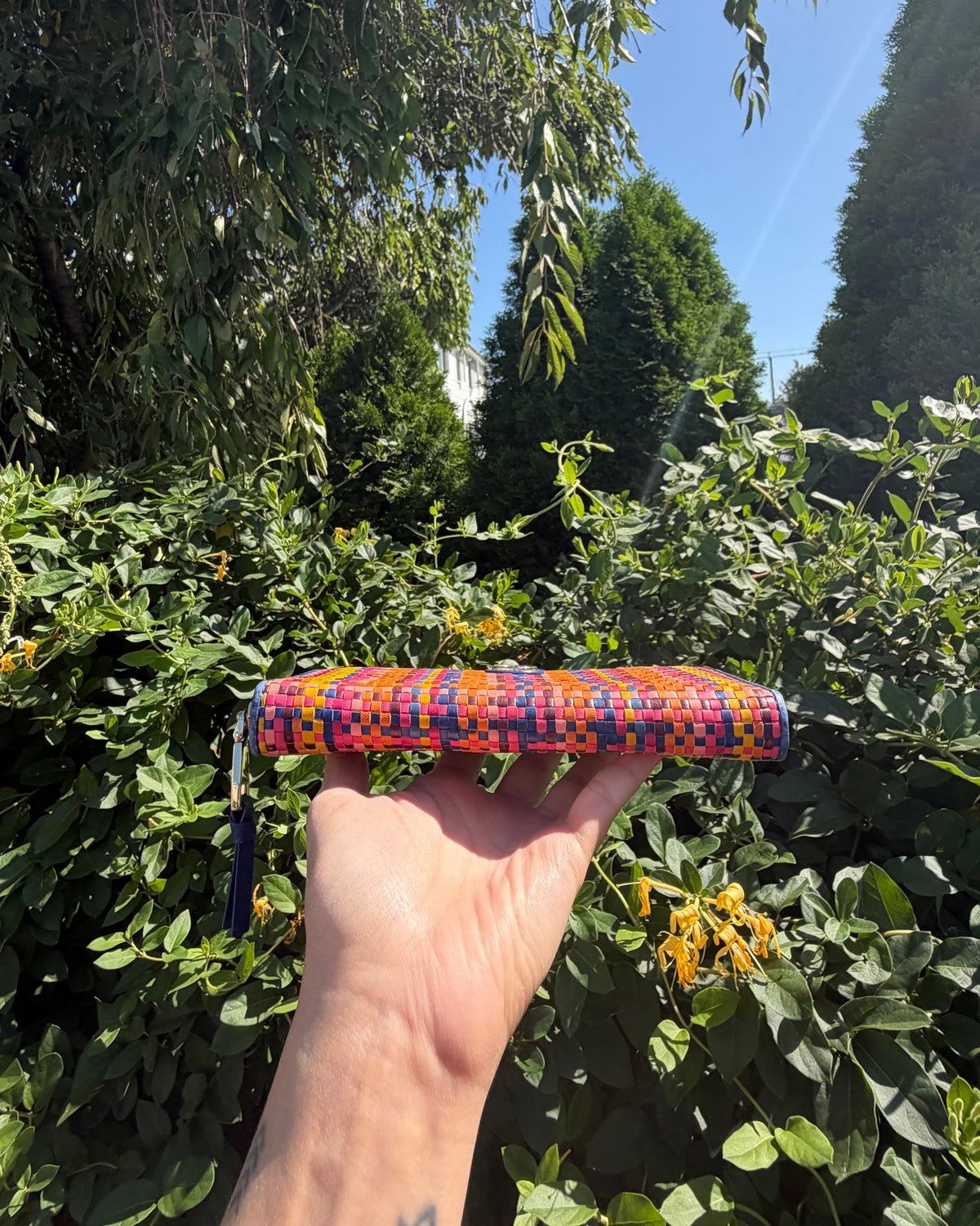 Tory Burch Jane Multicolor Woven Vibrant Leather Zip Around Wallet