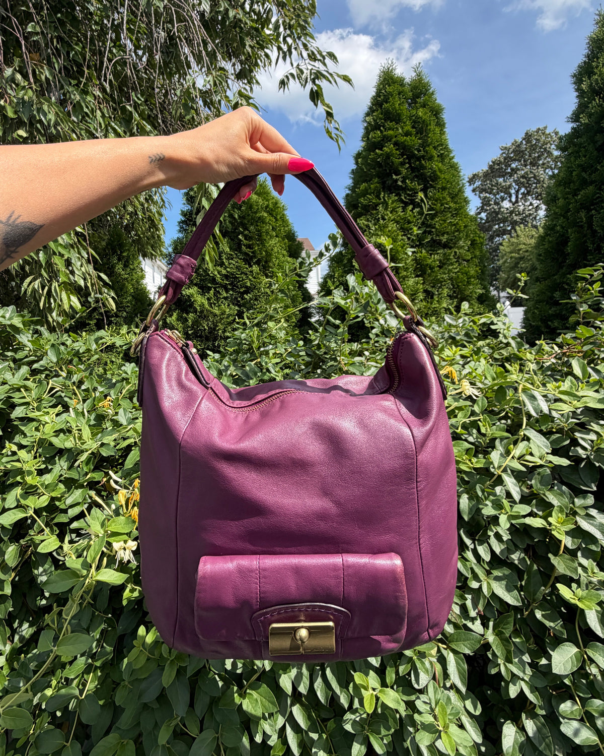 Vintage Y2K Coach Kristin Purple Leather Hobo Shoulder Bag Purse