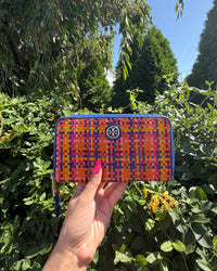 Tory Burch Jane Multicolor Woven Vibrant Leather Zip Around Wallet