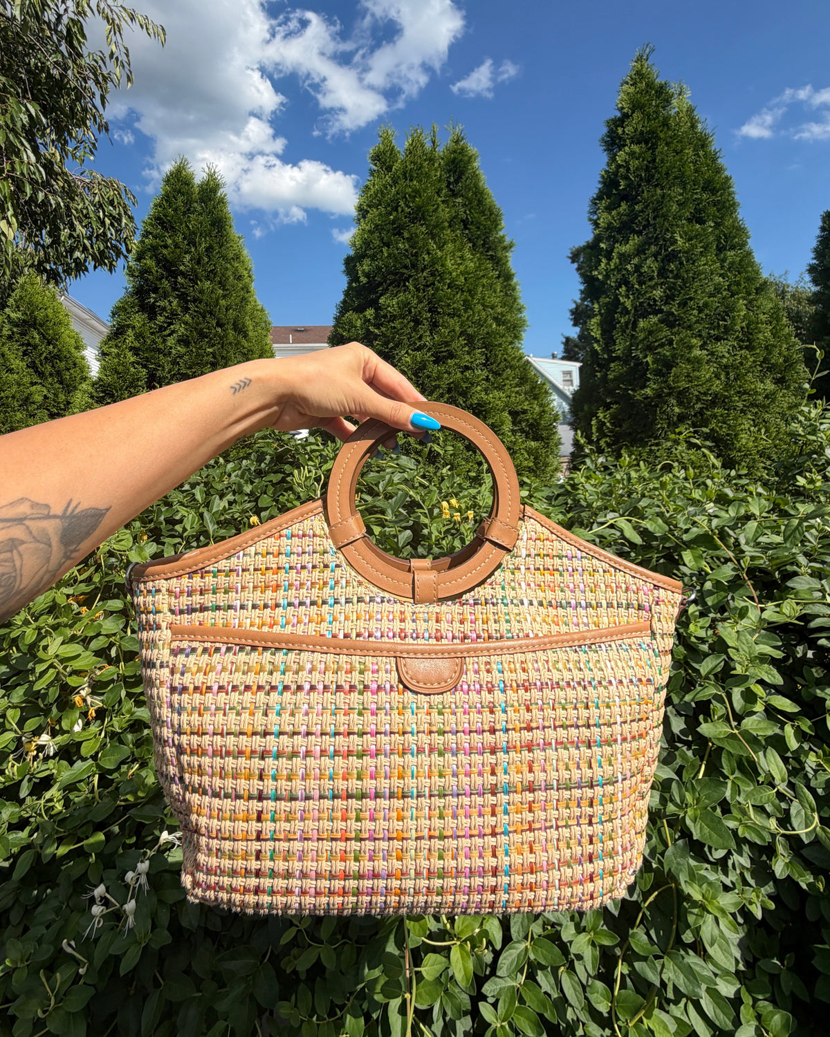 Vintage Fossil Multicolor Woven Y2K Satchel Handbag Neutral Colorful Purse