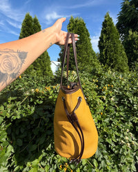 Tignanello Mustard Yellow Brown Leather Tote Shoulder Bag Everyday Purse