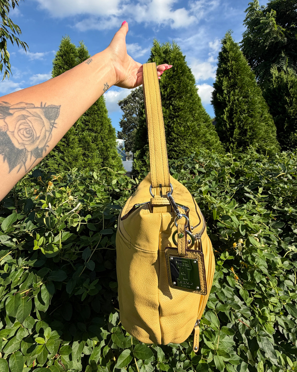 Vintage Y2K Tignanello Yellow Leather Convertible Shoulder Crossbody Hobo Bag